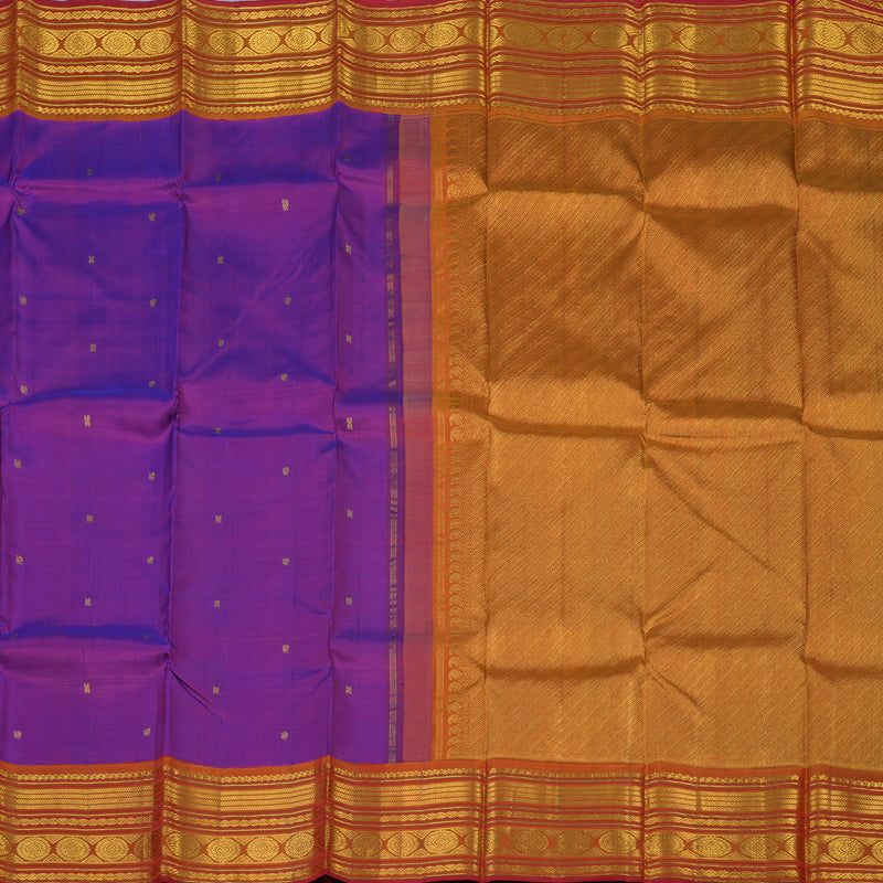 Hayagrivas Handloom Purple Kanjivaram Silk Saree with Rust Orange Border KBE2074A32-1