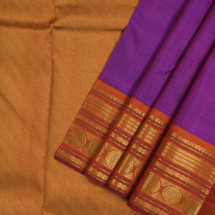 Hayagrivas Handloom Purple Kanjivaram Silk Saree with Rust Orange Border KBE2074A32-1