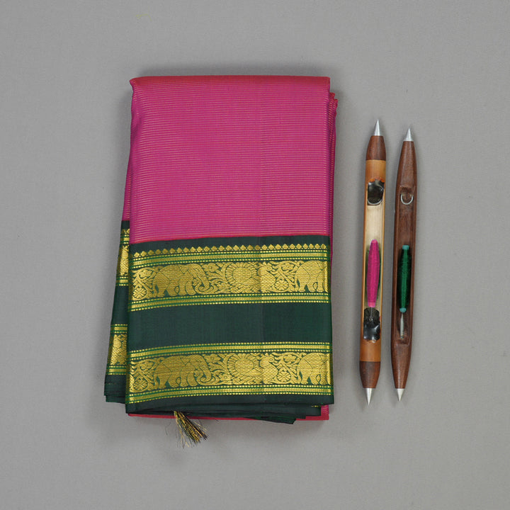 Hayagrivas Handloom Rani Pink Kanjivaram Silk Saree with Karum Pachai Border KBE2074A35-1
