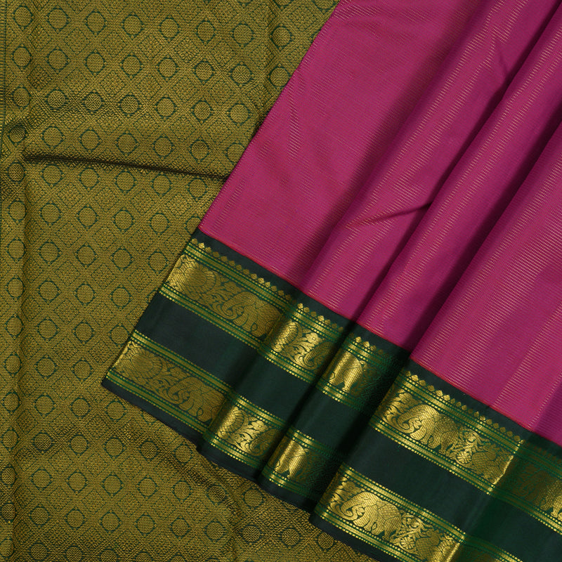 Hayagrivas Handloom Rani Pink Kanjivaram Silk Saree with Karum Pachai Border KBE2074A35-1