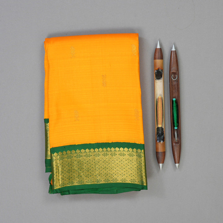 Hayagrivas Handloom Mango Orange Kanjivaram Silk Saree with Dark Green Border KBE2075A3-1