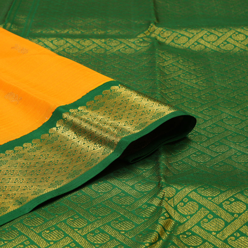 Hayagrivas Handloom Mango Orange Kanjivaram Silk Saree with Dark Green Border KBE2075A3-1
