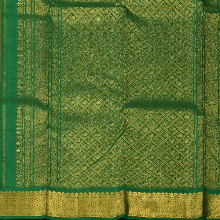 Hayagrivas Handloom Mango Orange Kanjivaram Silk Saree with Dark Green Border KBE2075A3-1