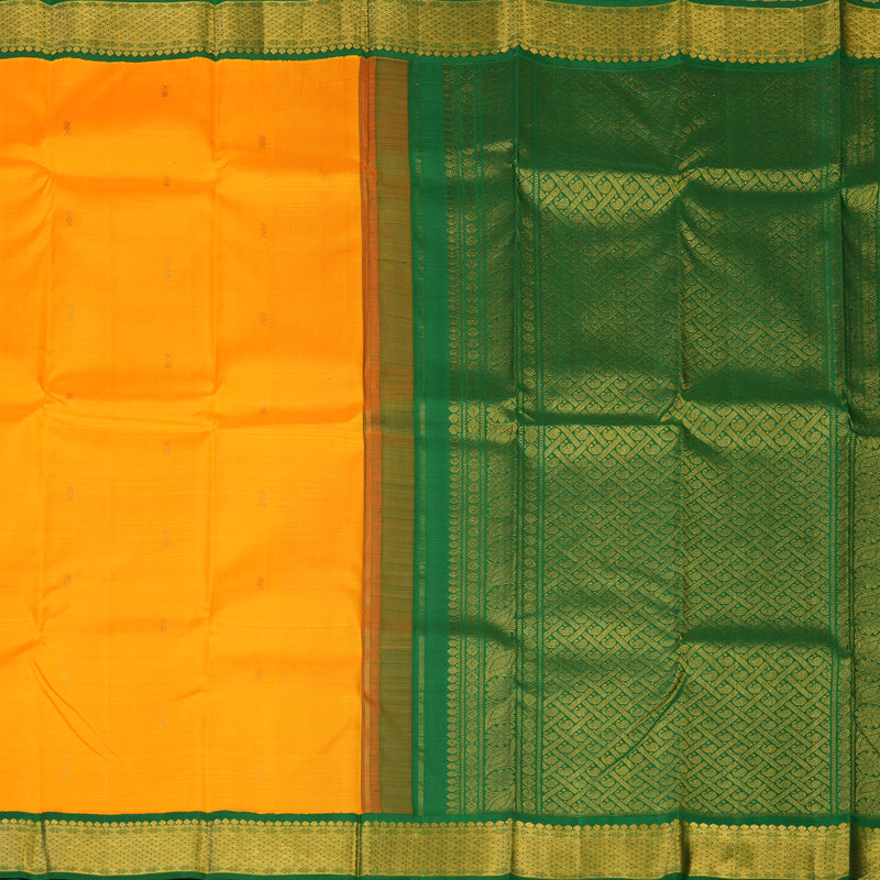 Hayagrivas Handloom Mango Orange Kanjivaram Silk Saree with Dark Green Border KBE2075A3-1