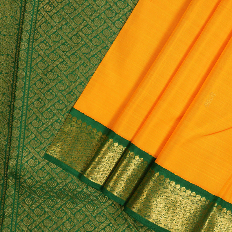 Hayagrivas Handloom Mango Orange Kanjivaram Silk Saree with Dark Green Border KBE2075A3-1