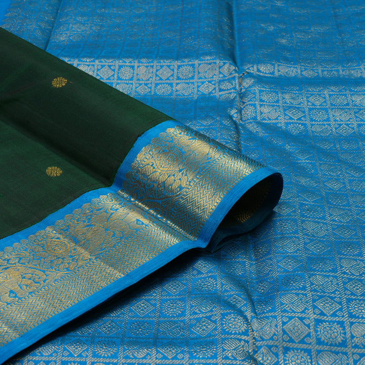 Hayagrivas Handloom Karum Pachai Kanjivaram Silk Saree with Ananda Blue Border KBE2075A3-2