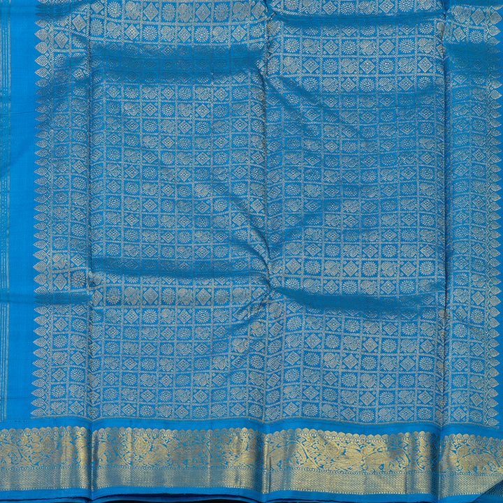 Hayagrivas Handloom Karum Pachai Kanjivaram Silk Saree with Ananda Blue Border KBE2075A3-2