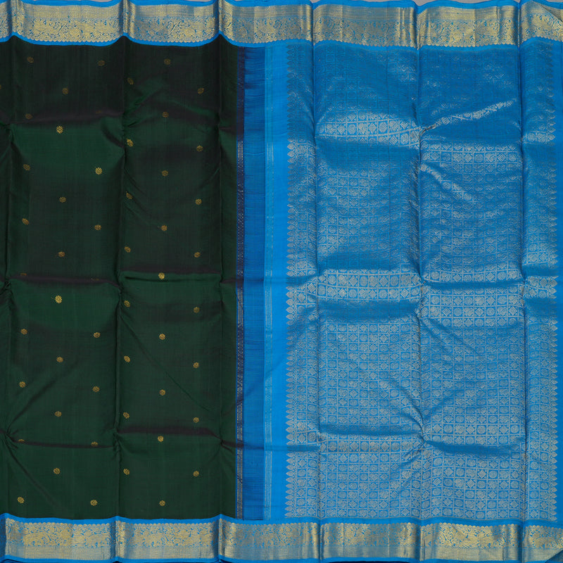 Hayagrivas Handloom Karum Pachai Kanjivaram Silk Saree with Ananda Blue Border KBE2075A3-2
