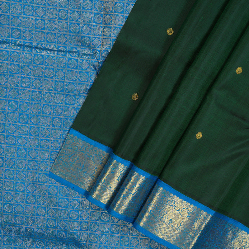 Hayagrivas Handloom Karum Pachai Kanjivaram Silk Saree with Ananda Blue Border KBE2075A3-2