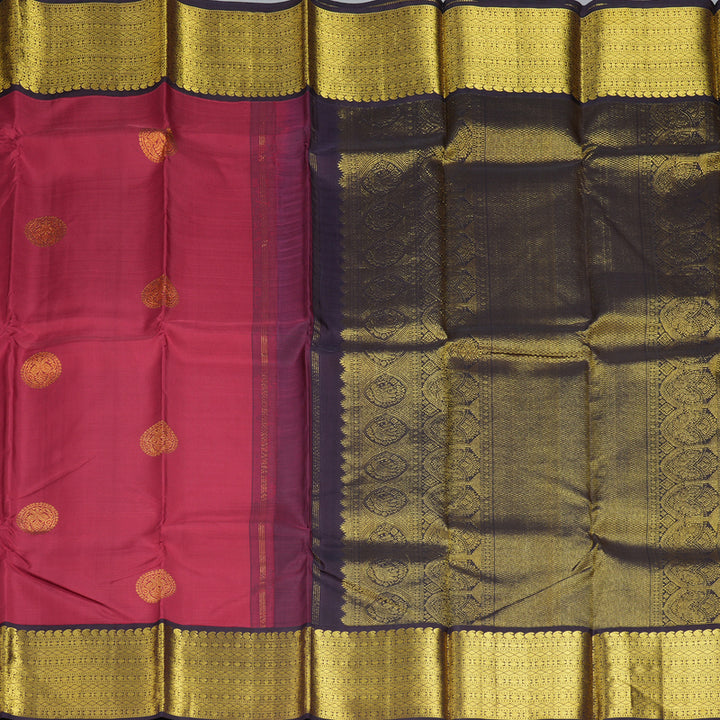 Hayagrivas Handloom Maroon Kanjivaram Silk Saree with Deep Nagapazham Border KBE2075A5-1