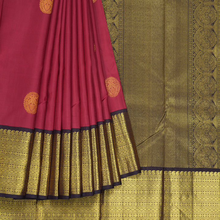 Hayagrivas Handloom Maroon Kanjivaram Silk Saree with Deep Nagapazham Border KBE2075A5-1