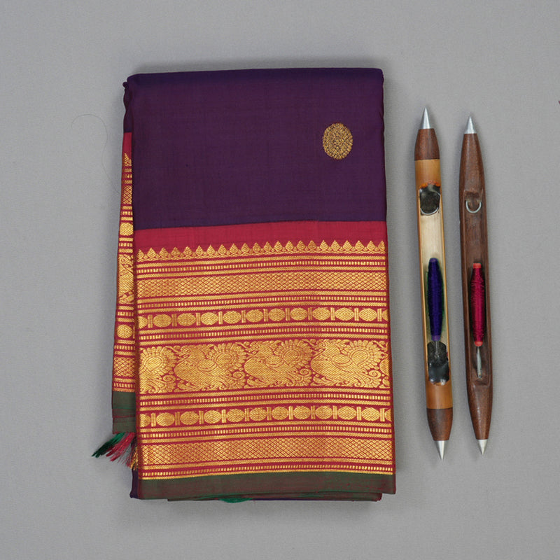 Hayagrivas Handloom Brinjal Purple Kanjivaram Silk Saree with Maroon Border KBE2075A5-4