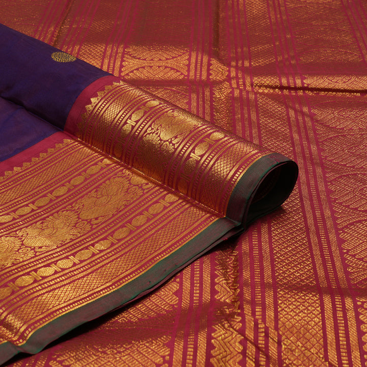 Hayagrivas Handloom Brinjal Purple Kanjivaram Silk Saree with Maroon Border KBE2075A5-4