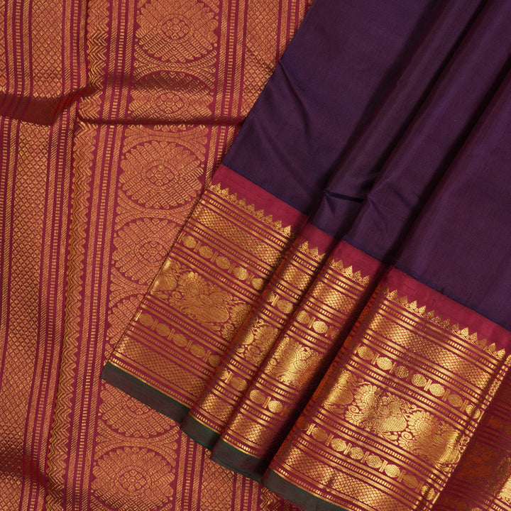 Hayagrivas Handloom Brinjal Purple Kanjivaram Silk Saree with Maroon Border KBE2075A5-4