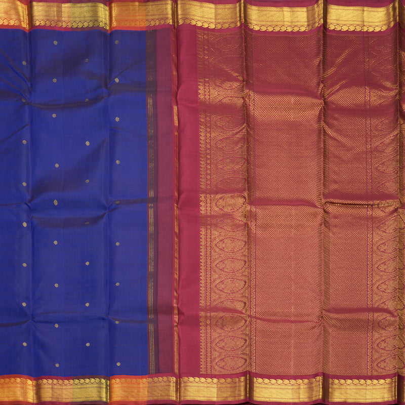 Hayagrivas Handloom Ink Blue Kanjivaram Silk Saree with Multicolour Border KBE2075A6-1