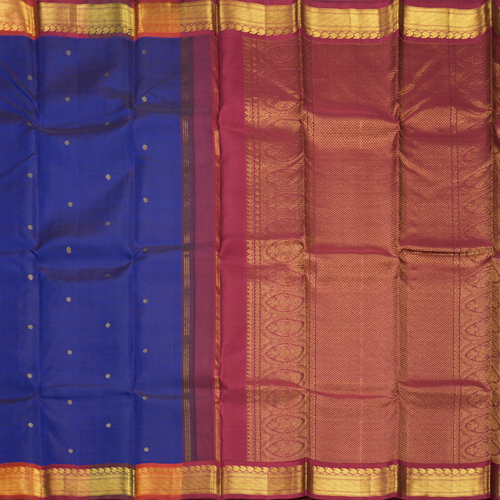 Hayagrivas Handloom Ink Blue Kanjivaram Silk Saree with Multicolour Border KBE2075A6-1