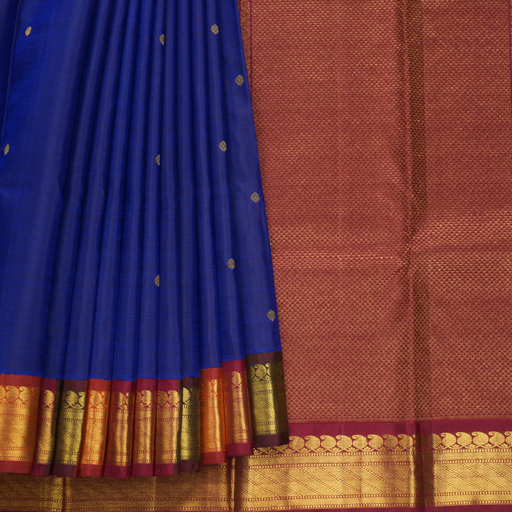 Hayagrivas Handloom Ink Blue Kanjivaram Silk Saree with Multicolour Border KBE2075A6-1