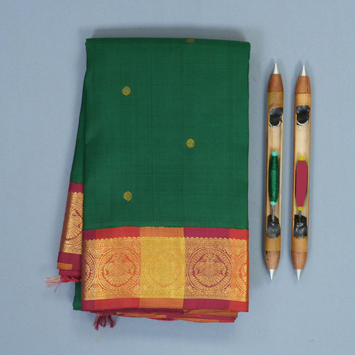 Hayagrivas Handloom Bottle Green Kanjivaram Silk Saree with Multicolour Border KBE2075A6-2
