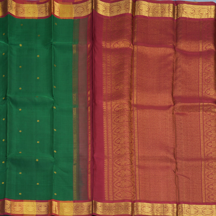 Hayagrivas Handloom Bottle Green Kanjivaram Silk Saree with Multicolour Border KBE2075A6-2
