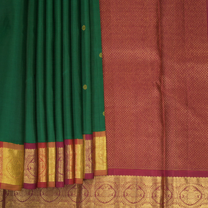 Hayagrivas Handloom Bottle Green Kanjivaram Silk Saree with Multicolour Border KBE2075A6-2