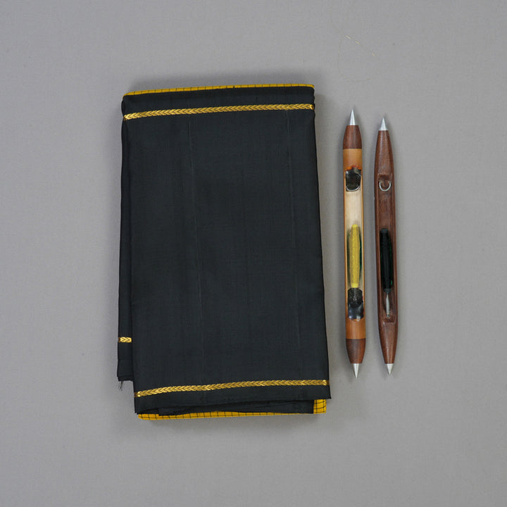 Hayagrivas Handloom Yellow Kanjivaram Silk Saree with Black Border KBE2076A4-1