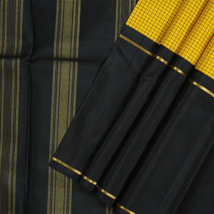 Hayagrivas Handloom Yellow Kanjivaram Silk Saree with Black Border KBE2076A4-1