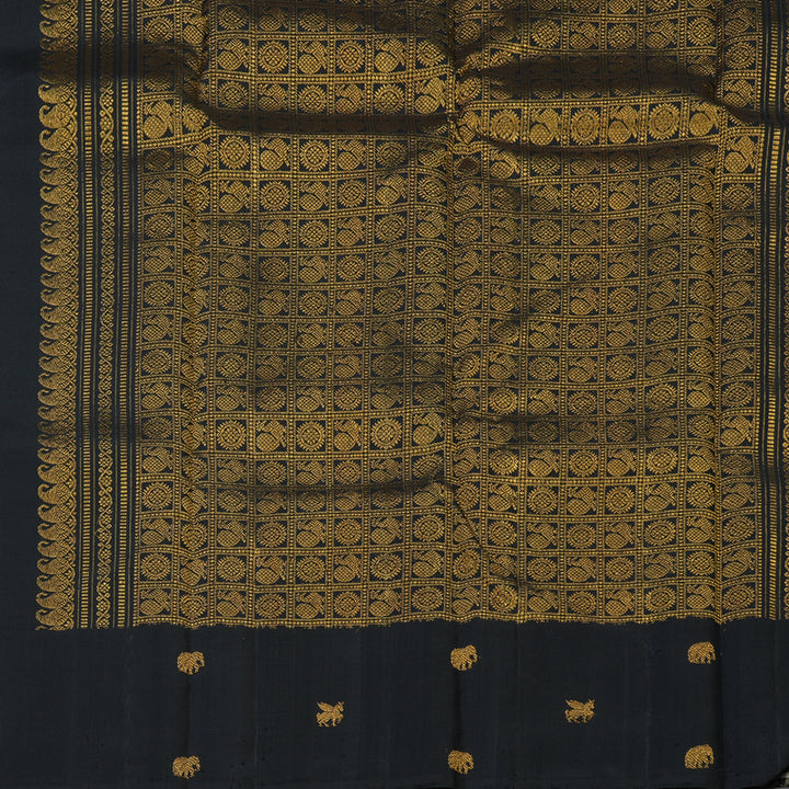 Hayagrivas Handloom Cream & Black Stripes Kanjivaram Silk Saree KBE2076A7-1