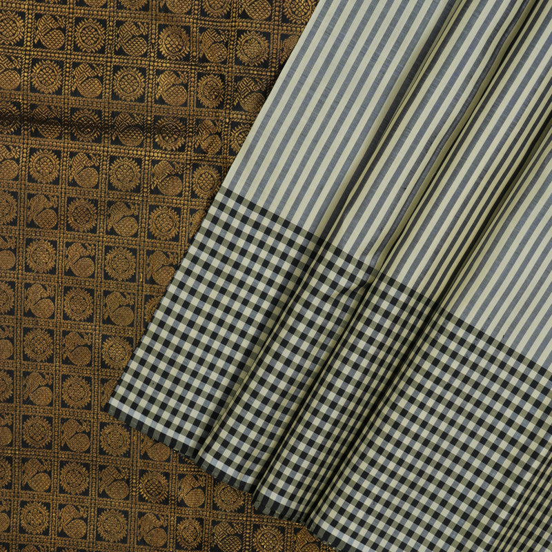 Hayagrivas Handloom Cream & Black Stripes Kanjivaram Silk Saree KBE2076A7-1