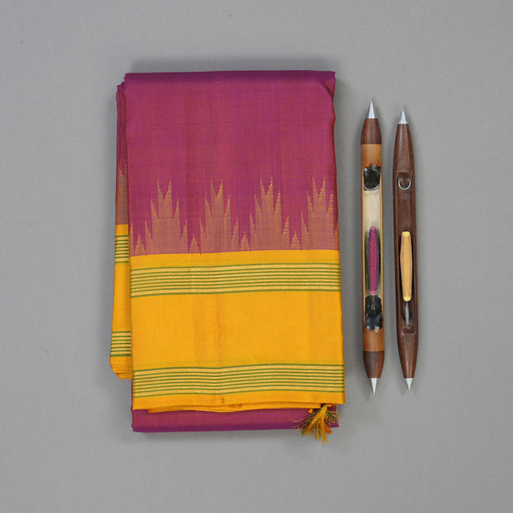 Hayagrivas Handloom Golden Magenta Kanjivaram Silk Saree with Yellow Border KBE2077A5-2