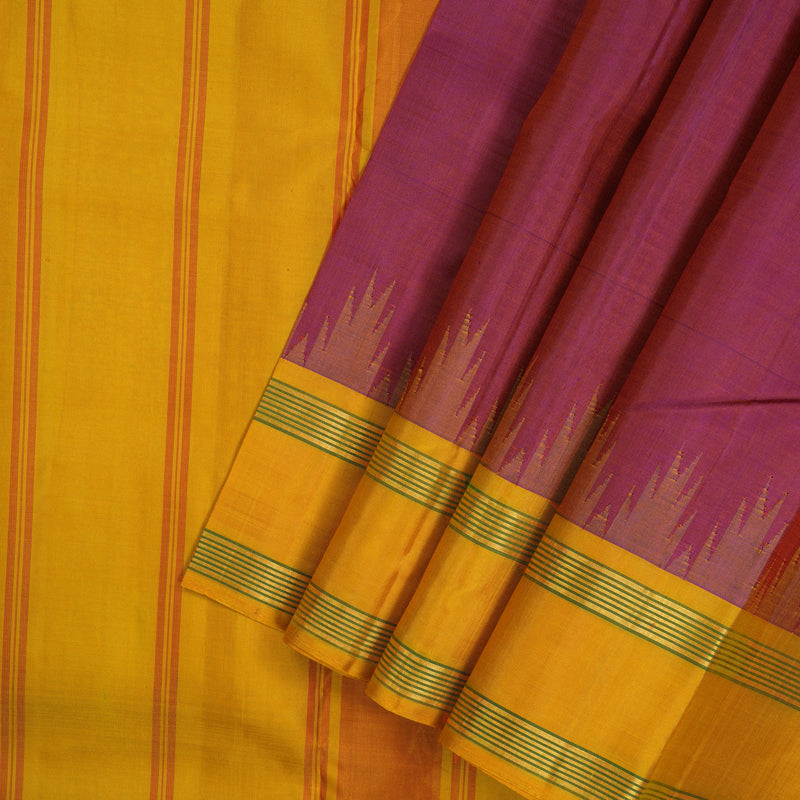 Hayagrivas Handloom Golden Magenta Kanjivaram Silk Saree with Yellow Border KBE2077A5-2