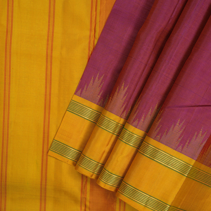 Hayagrivas Handloom Golden Magenta Kanjivaram Silk Saree with Yellow Border KBE2077A5-2