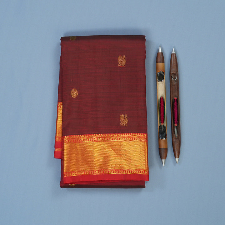 Hayagrivas Handloom Araku Maroon Kanjivaram Silk Saree with Red Border KBE2078A8-1