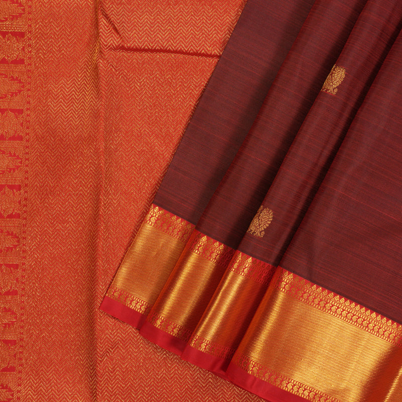 Hayagrivas Handloom Araku Maroon Kanjivaram Silk Saree with Red Border KBE2078A8-1