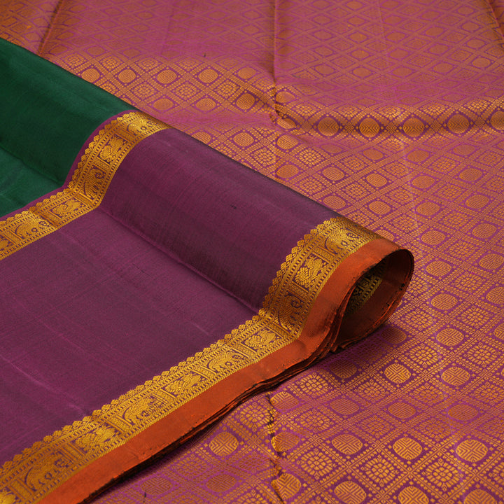 Hayagrivas Handloom Bottle Green Kanjivaram Silk Saree with Purple Border KBE2079A5-1