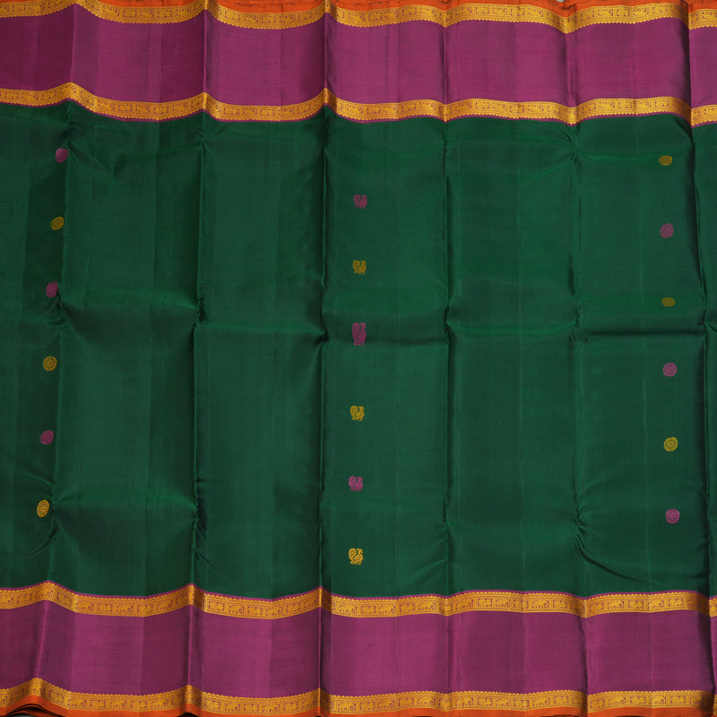 Hayagrivas Handloom Bottle Green Kanjivaram Silk Saree with Purple Border KBE2079A5-1