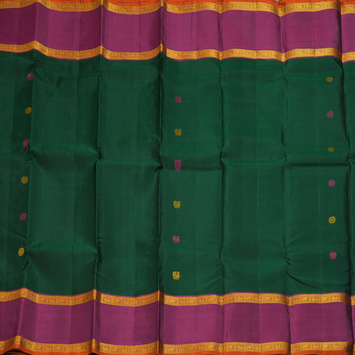 Hayagrivas Handloom Bottle Green Kanjivaram Silk Saree with Purple Border KBE2079A5-1