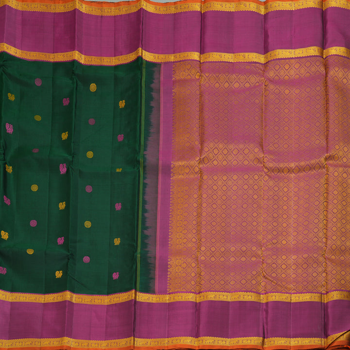 Hayagrivas Handloom Bottle Green Kanjivaram Silk Saree with Purple Border KBE2079A5-1