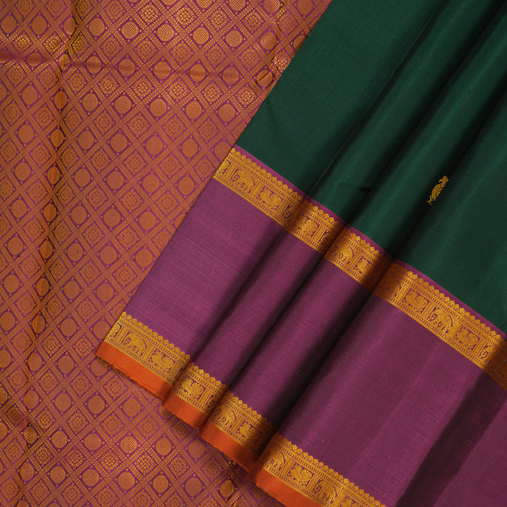 Hayagrivas Handloom Bottle Green Kanjivaram Silk Saree with Purple Border KBE2079A5-1