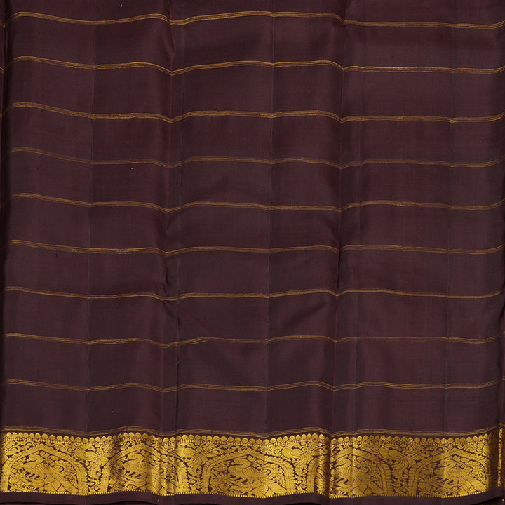 Hayagrivas Burnt Orange Handloom Kanjivaram Silk Saree with Dark Brown Border KBE207D13-1