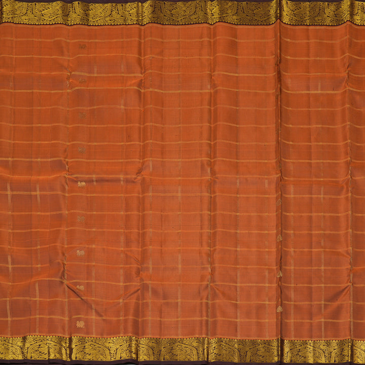 Hayagrivas Burnt Orange Handloom Kanjivaram Silk Saree with Dark Brown Border KBE207D13-1
