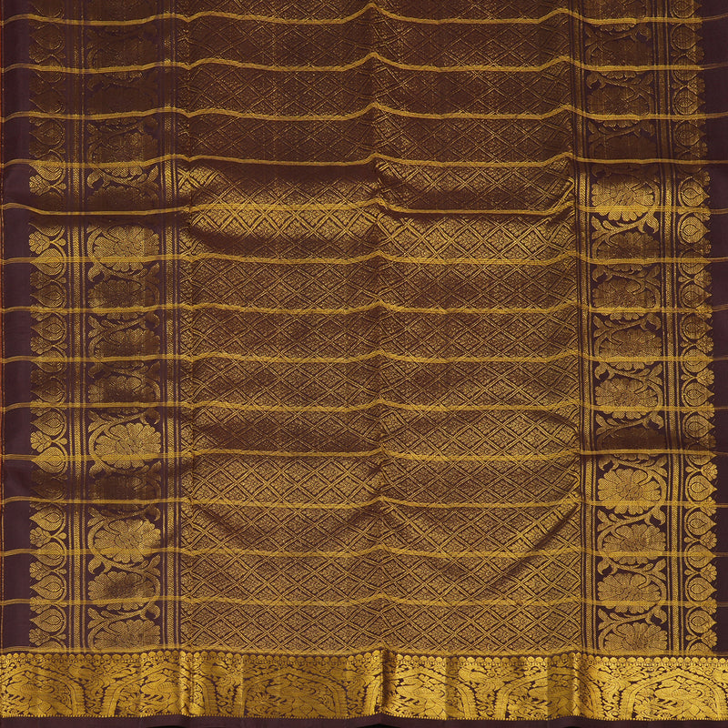 Hayagrivas Burnt Orange Handloom Kanjivaram Silk Saree with Dark Brown Border KBE207D13-1