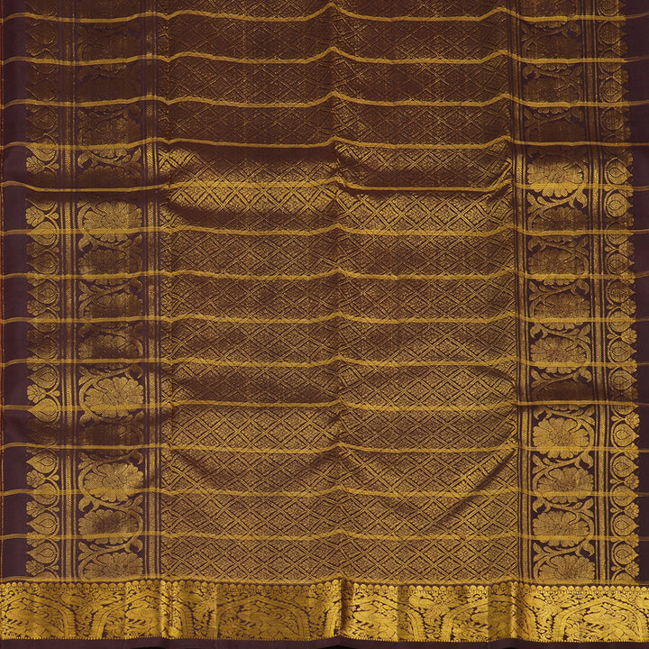 Hayagrivas Burnt Orange Handloom Kanjivaram Silk Saree with Dark Brown Border KBE207D13-1