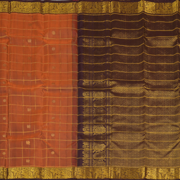 Hayagrivas Burnt Orange Handloom Kanjivaram Silk Saree with Dark Brown Border KBE207D13-1