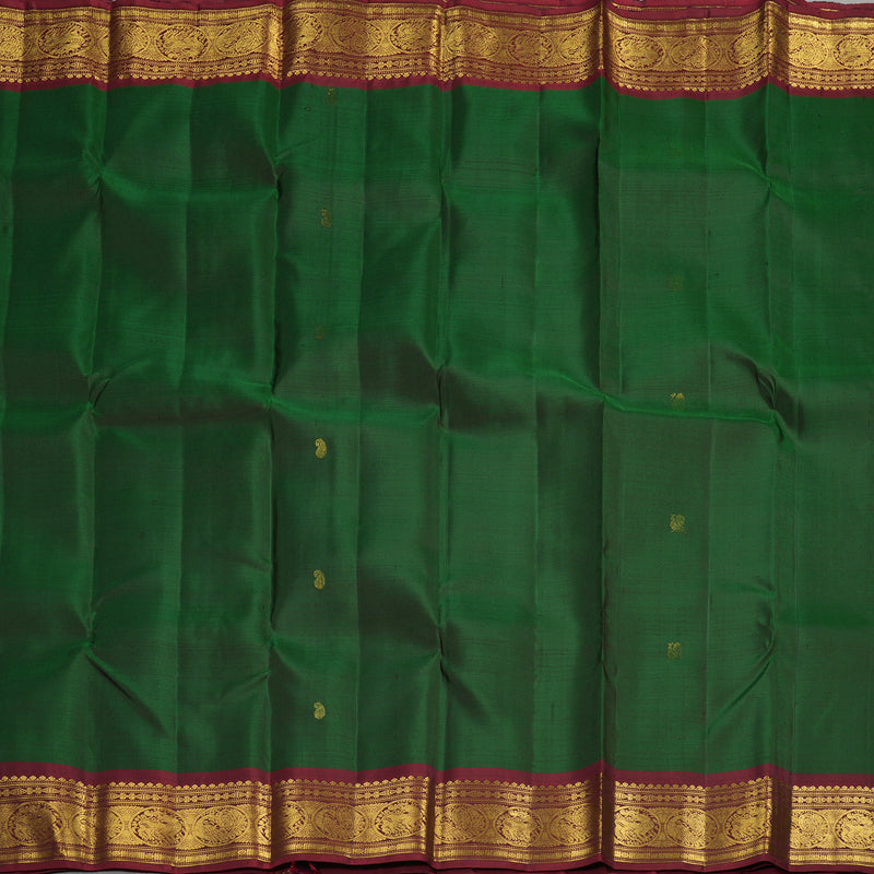 Hayagrivas Handloom Kanjivaram silk saree in bottle green with wine maroon KBE207D9-1