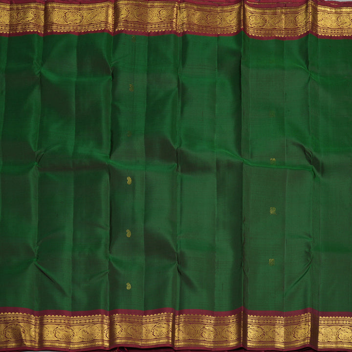 Hayagrivas Handloom Kanjivaram silk saree in bottle green with wine maroon KBE207D9-1