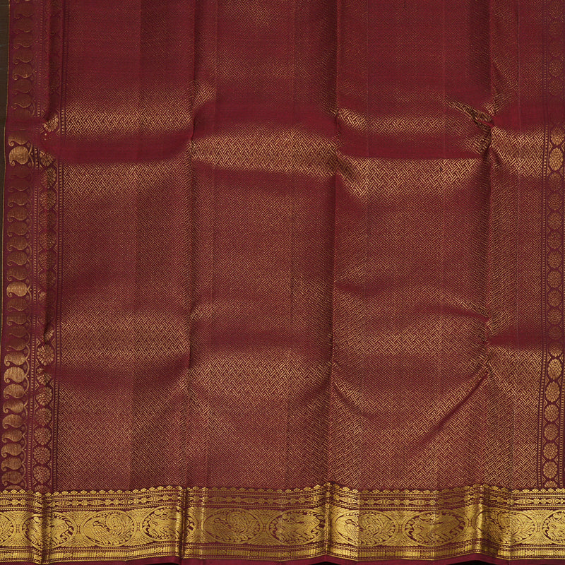 Hayagrivas Handloom Kanjivaram silk saree in bottle green with wine maroon KBE207D9-1
