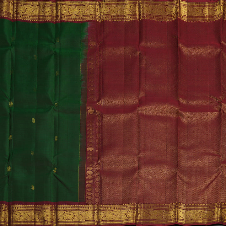 Hayagrivas Handloom Kanjivaram silk saree in bottle green with wine maroon KBE207D9-1