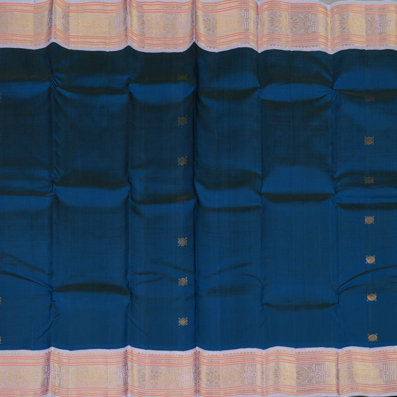 Hayagrivas Handloom Peacock Blue Kanjivaram Silk Saree with Lilac Border KBE2080A1-2