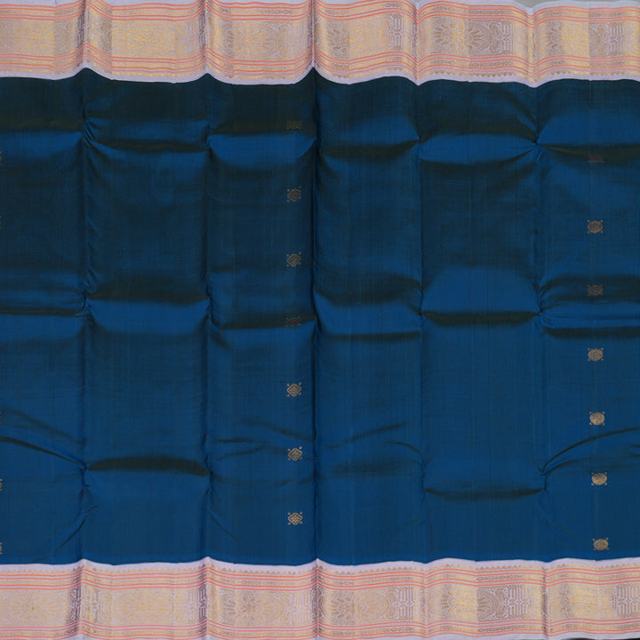 Hayagrivas Handloom Peacock Blue Kanjivaram Silk Saree with Lilac Border KBE2080A1-2
