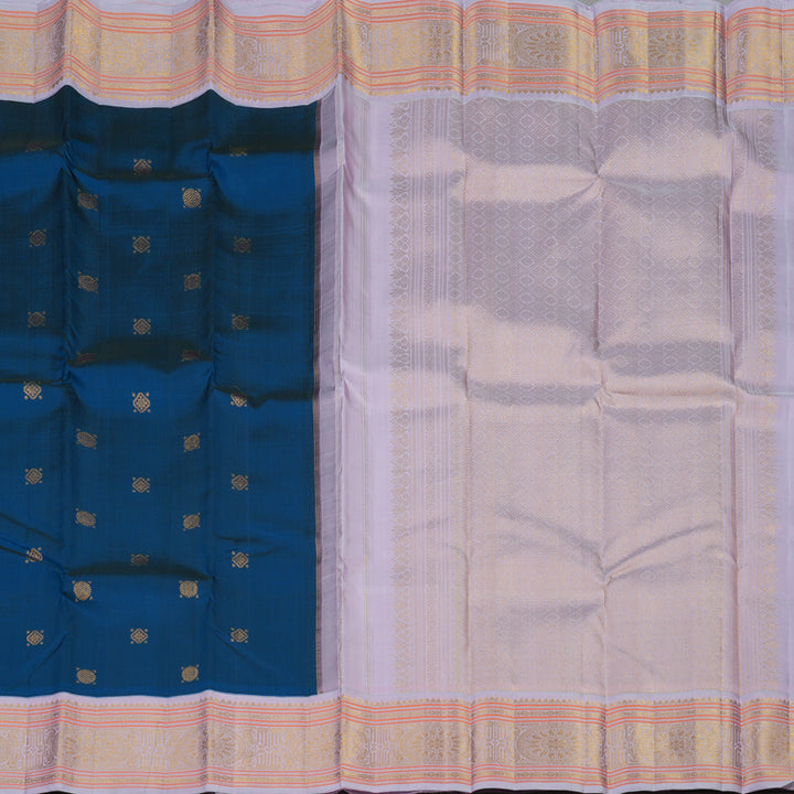 Hayagrivas Handloom Peacock Blue Kanjivaram Silk Saree with Lilac Border KBE2080A1-2
